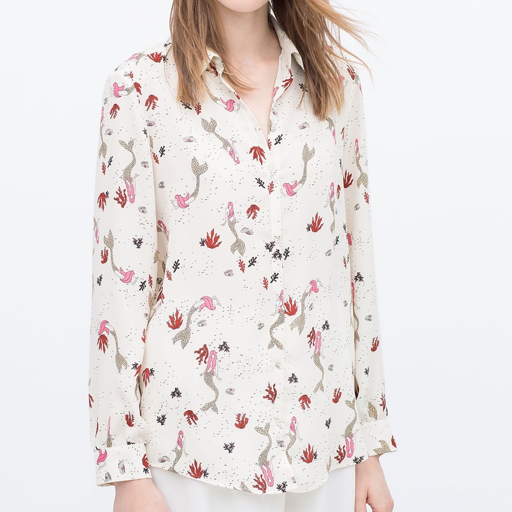 Chic Zara Mermaid Printed Long Sleeve Shirt XS
